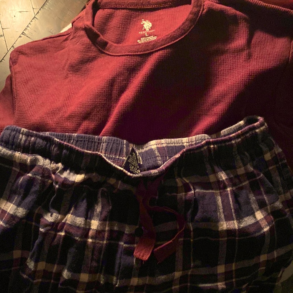US Polo Association Pajamas. Red Top, Plaid Bottoms. Size Large